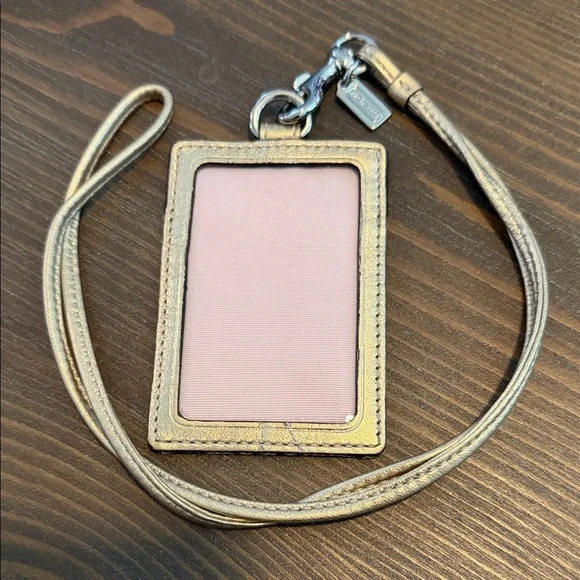 Coach Brown & Gold Card Holder Lanyard with Metallic Trim - Picture 2 of 4